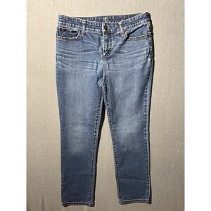 St. John's Bay Women's 10P Petite Straight Leg Jeans Mid Rise Blue Denim 33"